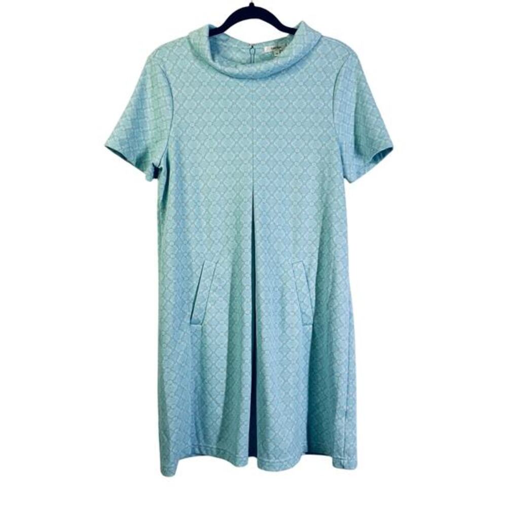 TYLER BOE Dress Medium Kristen Knit Morning‎ Sky Inverted Pleated Front Shift